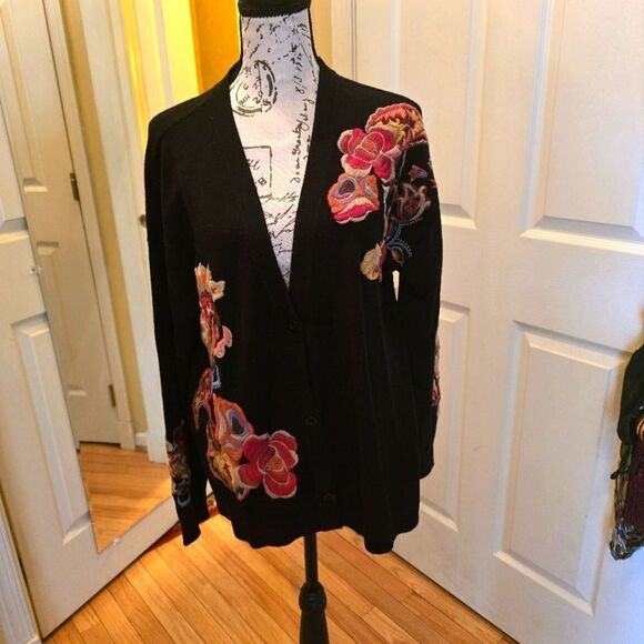BLACK EMBROIDERED LONG CARDIGAN SWEATER - Picture 1 of 10